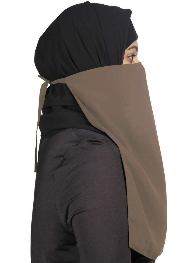 MyBatua Half Niqab Long Nose piece In Breathable Georgette, Wholesale Price, 1pc Face Veil NQ-002 (khaki) - Image 2