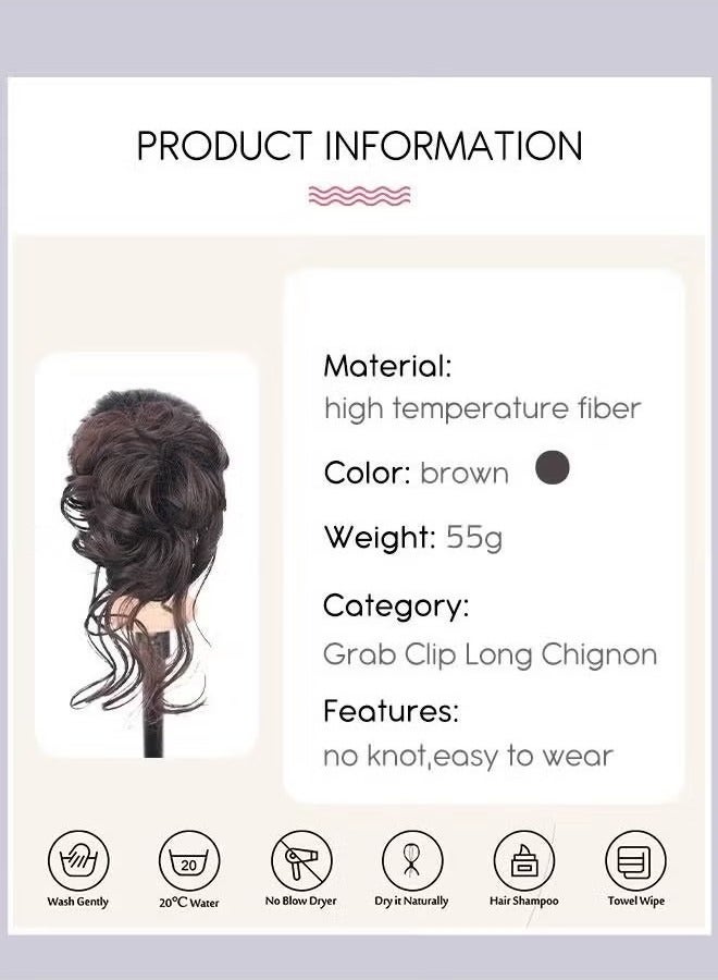 Generic Messy Curly Hair Bun Extensions, Wavy Synthetic Chignon with High Elastic Claw, Hair Accessories Donut Roller Bun Wig for Women Updo Scrunchies, Brown - Image 3