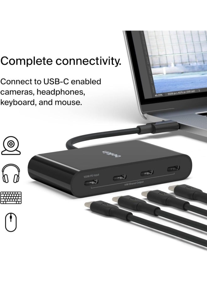 belkin USB-C to 4-Port USB-C Hub - USB-C Portable Adapter And Extender To 4x USB-C Ports, 100W PD 10GBPS Transfer Speed, Great For Multiple Devices, For MacBook, iPad, Chromebook, PC - Black - Image 3