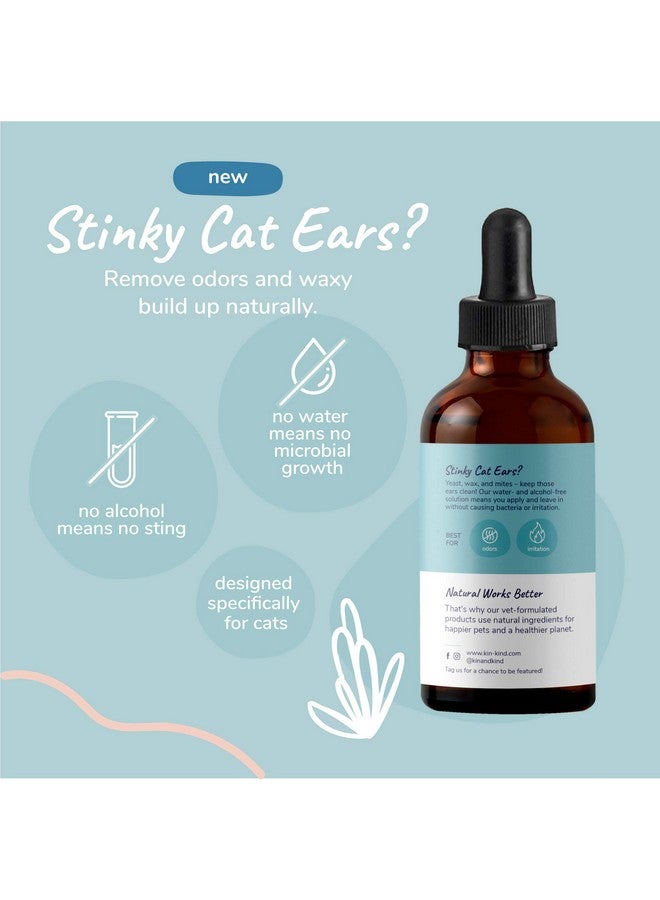 kin+kind Cat Ear Cleaner - Cat Ear Drops, Vet Ear Solution, Eliminates Wax, Odor and Itchy Irritation, Cat Ear Cleaner Solution, Natural in-Home Pet Grooming - Made in USA - Image 2
