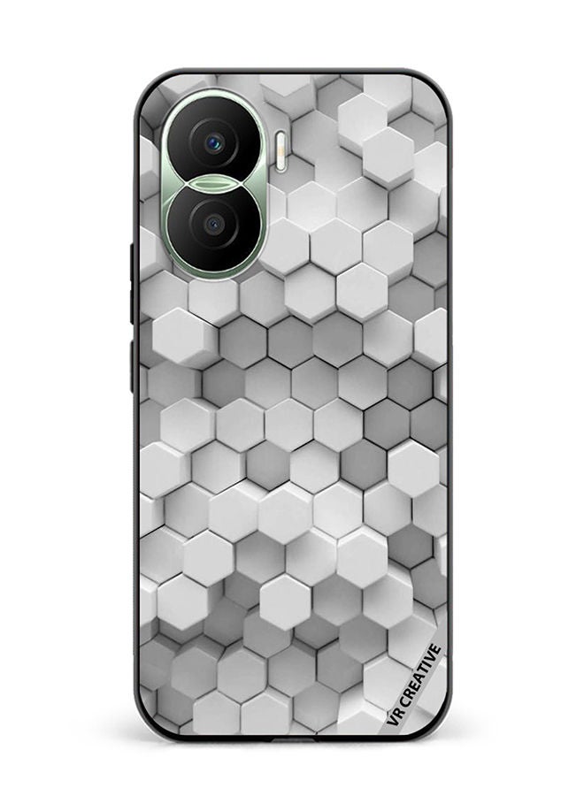 VR CREATIVE Protective Case Cover For Honor Play7T Pro 3D Gray White Honeycombs Brick Wall Stairway Decoration Design Multicolour - Image 1