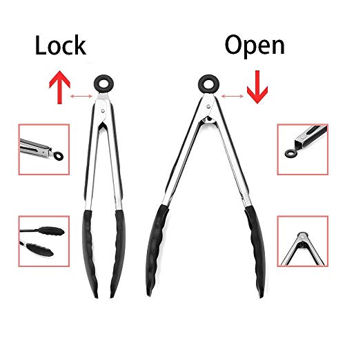 we3 Heavy-Duty Non-Stick Stainless Steel Silicone Kitchen Tongs (Black, 9 Inches) - Image 2
