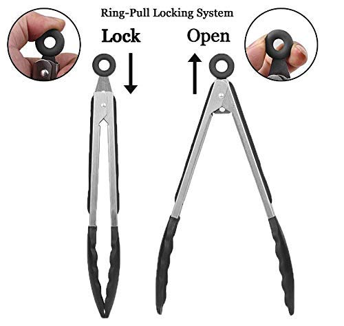 we3 Heavy-Duty Non-Stick Stainless Steel Silicone Kitchen Tongs (Black, 9 Inches) - Image 3