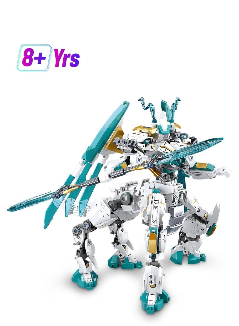 Zikra Dragon Transforming Mech Building Blocks Set, 2 in 1 Warrior City Action Robot Model Building Kit, 731 PCS Cool Rider Mech Toys, Collectible Mythical Gifts for Adults and Kid - Image 1