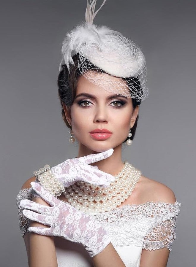 YANWENX Ladies Floral Lace Gloves Vintage Opera Gloves, Women Short Elegant Lace Gloves for Women Ladies and Girls Evening Wedding_White - Image 2