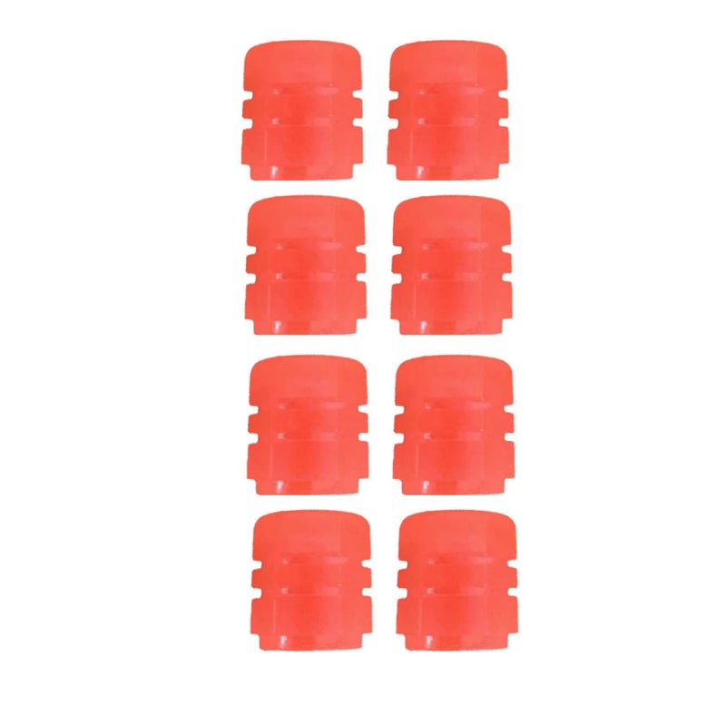AUGEN 8 Pieces Luminous Auto Dust Tyre Valve Caps Fluorescent Red Valve Caps Tyre Decoration Car Motorcycle Bicycle Wheel Hub Glowing Valve Covers (Pack of 8) - Image 1