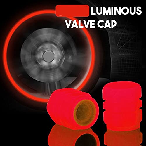 AUGEN 8 Pieces Luminous Auto Dust Tyre Valve Caps Fluorescent Red Valve Caps Tyre Decoration Car Motorcycle Bicycle Wheel Hub Glowing Valve Covers (Pack of 8) - Image 4