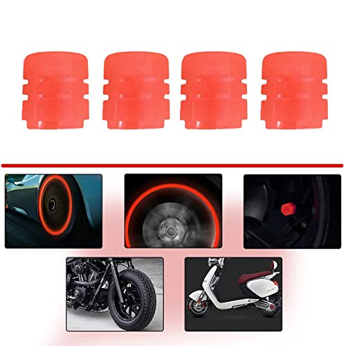 AUGEN 8 Pieces Luminous Auto Dust Tyre Valve Caps Fluorescent Red Valve Caps Tyre Decoration Car Motorcycle Bicycle Wheel Hub Glowing Valve Covers (Pack of 8) - Image 5