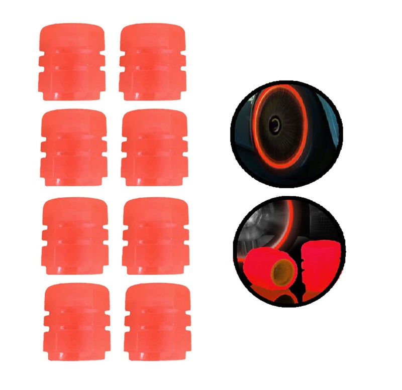AUGEN 8 Pieces Luminous Auto Dust Tyre Valve Caps Fluorescent Red Valve Caps Tyre Decoration Car Motorcycle Bicycle Wheel Hub Glowing Valve Covers (Pack of 8) - Image 2