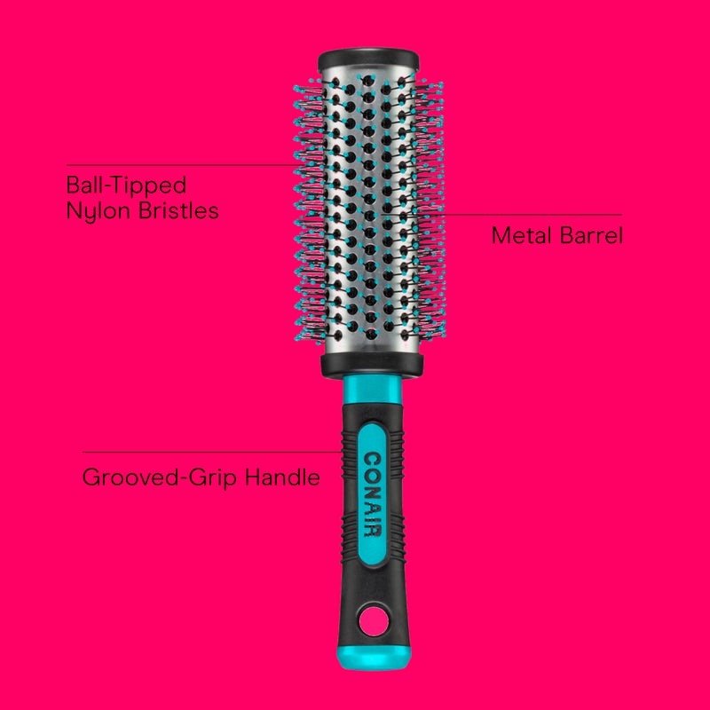 Conair Grip & Style Round Brush, Nylon Bristle Hair Brush for Blowout Styling, For Medium to Long Lengths, Ideal for Curly Hair - Image 2