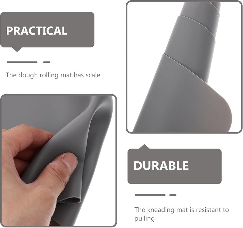 Silicone Kneading Dough Mat and Fondant Rolling Pad 40x30cm Heat Resistant Non-slip Baking Mat for Kitchen Countertop Pastry Baking with Matte Bottom Gray - Image 3