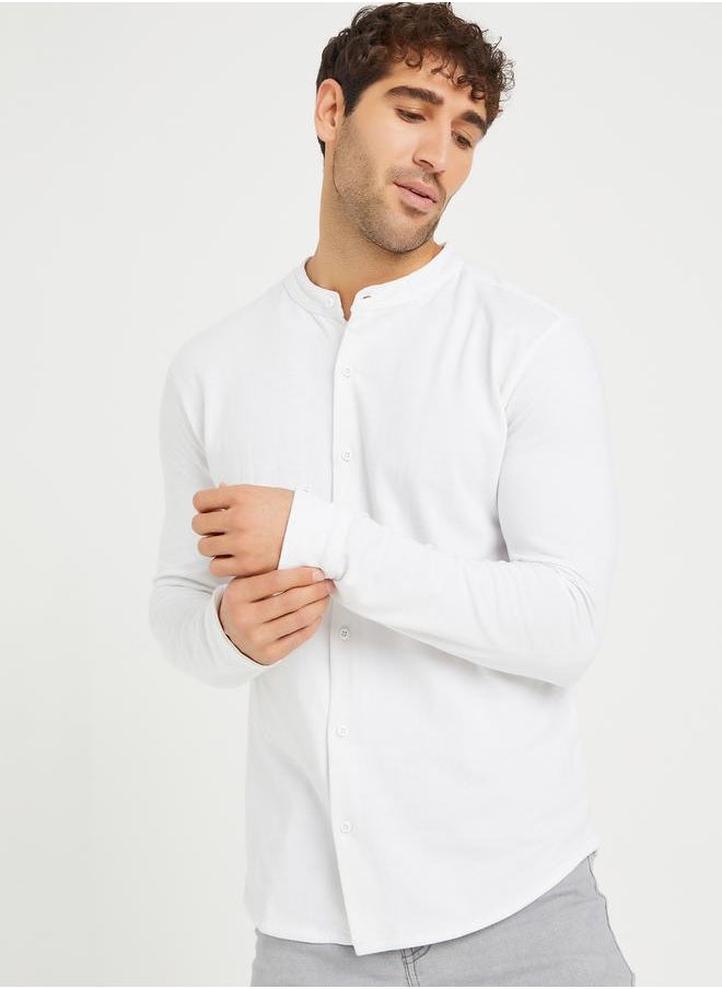 Styli Pique Knit Mandarin Collar Slim Fit Shirt  - Image 2