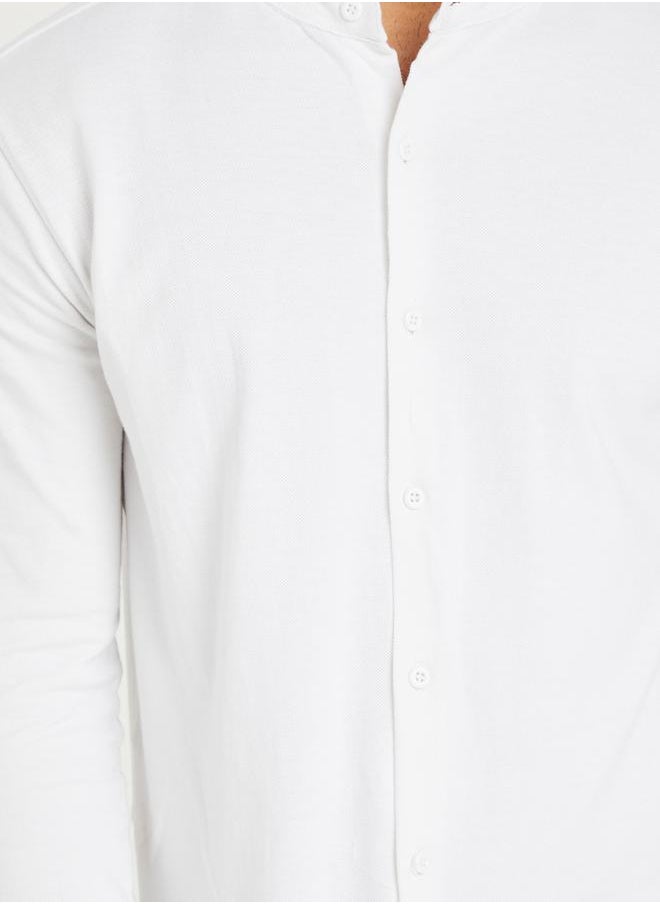 Styli Pique Knit Mandarin Collar Slim Fit Shirt  - Image 4