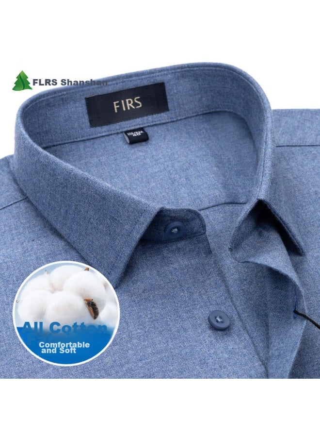 Firs Men's Long Sleeve Shirt, Business Casual, For Young And Middle-aged, All Cotton Solid Color Shirt For Men, Blue, Size 40 - Image 1