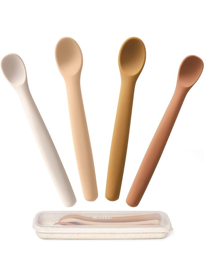Moonkie Silicone Baby Spoons Set of 4, Two Sizes Feeding Spoon for First Stage 4+ Months, Baby Utensils with Case, Toddler Led Weaning Spoons, Bendable, Chewproof & Boil-proof - Image 1