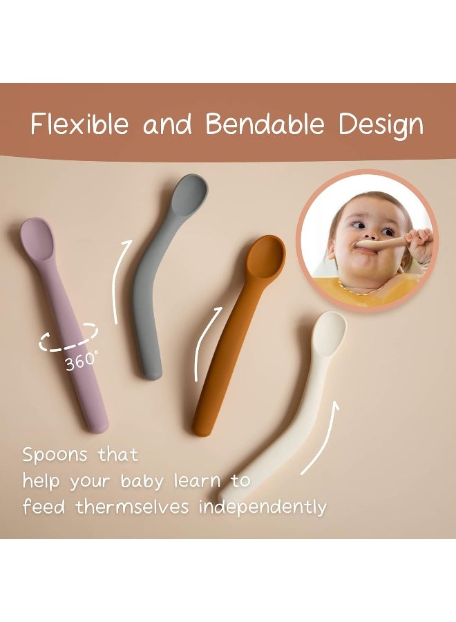 Moonkie Silicone Baby Spoons Set of 4, Two Sizes Feeding Spoon for First Stage 4+ Months, Baby Utensils with Case, Toddler Led Weaning Spoons, Bendable, Chewproof & Boil-proof - Image 3