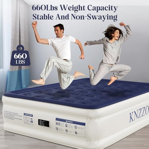 KNZZO Air Mattress Queen with Built-in Pump, Blow Up Mattress with Soft Flocked Top, Leakproof Inflatable Mattress, Foldable Waterproof Air Bed for Home, Guests, Camping, with Storage Bag - Image 2