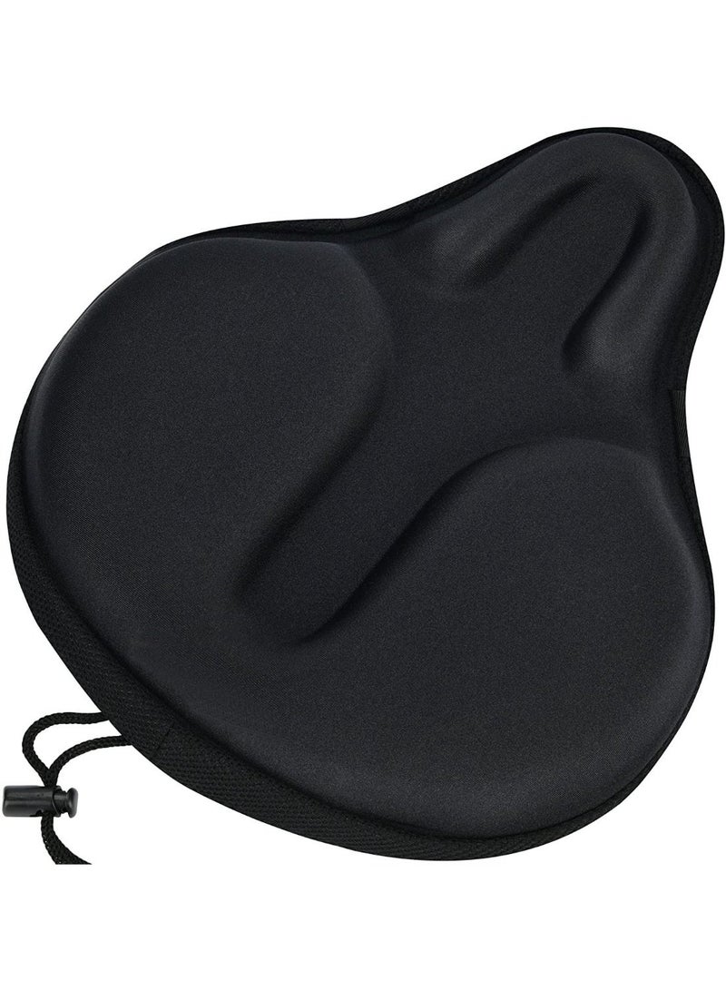 TerraLUX Wide Gel Bike Seat Cushion, Extra Soft Foam & Gel Padded Saddle Cover with Non-Slip Drawstring, Universal Comfort Seat for Spin Stationary Cruiser Indoor Cycling Bikes – 11.4 x 10.2 x 2.8 inches - Image 1