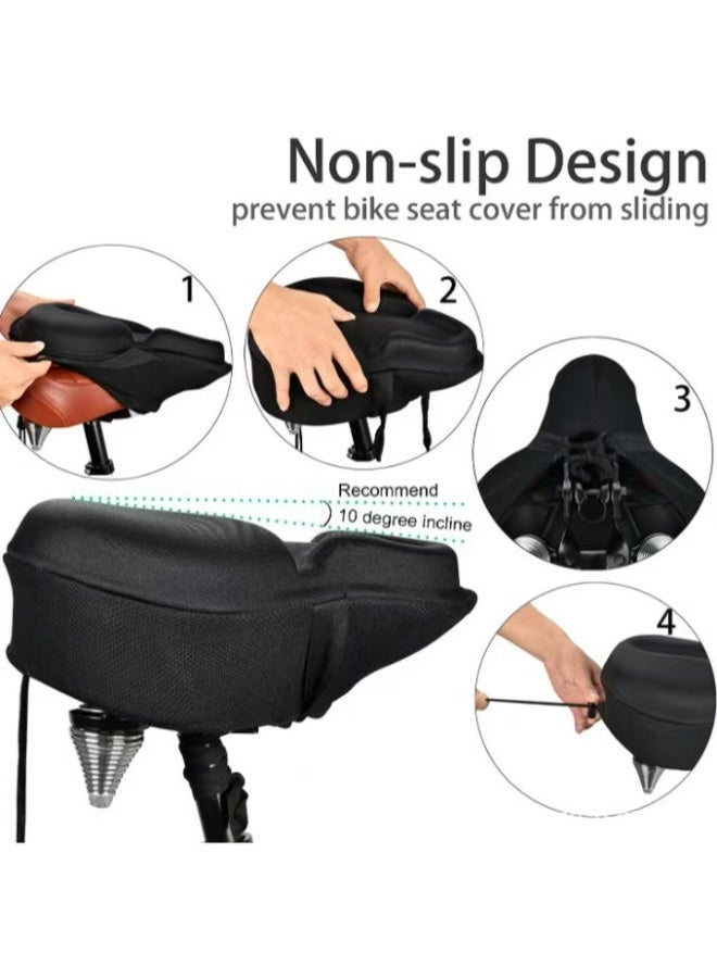 TerraLUX Wide Gel Bike Seat Cushion, Extra Soft Foam & Gel Padded Saddle Cover with Non-Slip Drawstring, Universal Comfort Seat for Spin Stationary Cruiser Indoor Cycling Bikes – 11.4 x 10.2 x 2.8 inches - Image 4