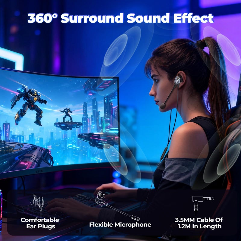 VersionTECH. Wired Gaming Earbuds with Mic, in-Ear Gaming Earphones with Dual Audio Drivers, in-Line Controls, HiFi Noise Cancelling Headphones for PC, Nintendo Switch, Xbox Series X|S, PS5, PS4 - Image 2