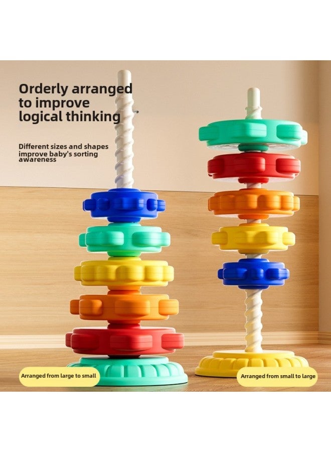 Rainbow Turn Turn Music Stacking Music Color Stacking Circle 1-3 Year Old Baby Turn Tower Educational Early Education Toy-Color:Four-story Rainbow Tower [mail Order Box]  - Image 3