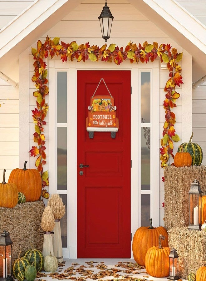 JUESMOS Fall Sign Football Pumpkin Truck Decorations 11.5" Football and Fall Y’all Hanging Sign Welcome Fall Sign for Front Door Thanksgiving Harvest Autumn Porch Home Wall Indoor Outdoor Decor - Image 3