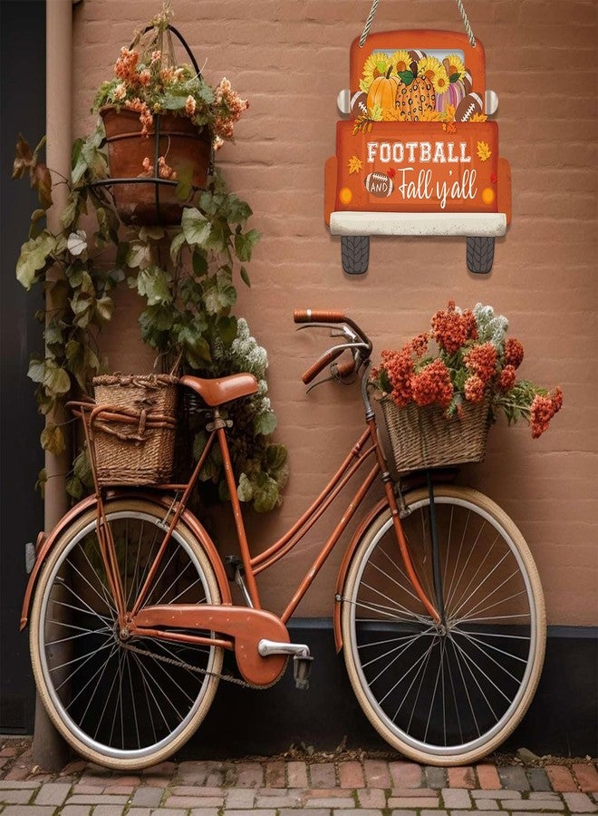 JUESMOS Fall Sign Football Pumpkin Truck Decorations 11.5" Football and Fall Y’all Hanging Sign Welcome Fall Sign for Front Door Thanksgiving Harvest Autumn Porch Home Wall Indoor Outdoor Decor - Image 2