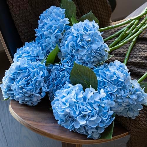 DUYONE 3PCS 22 inch Realistic Artificial Hydrangea Large Real Touch Flowers Artificial Flowers Dry Flowers Outdoor Wedding Christmas Office Family Party Living Room Table Decoration (Blue) - Image 5