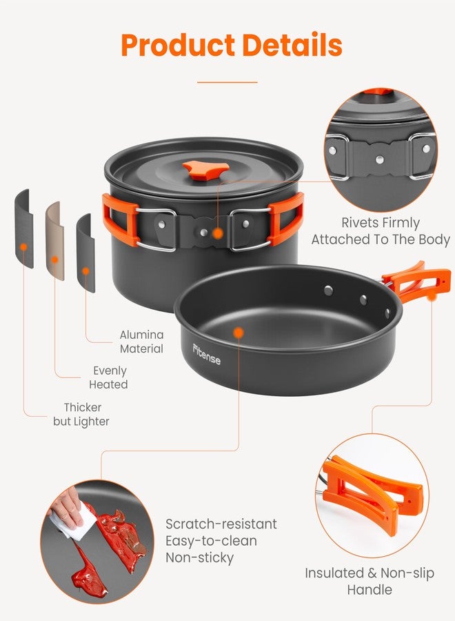 Fitense 22Pcs Camping Cookware Mess Kit for 2, Lightweight Camping Kitchen Pots and Pans Set, Portable Camping Essentials for Backpacking, Camping Cooking Hiking and Picnic - Image 4