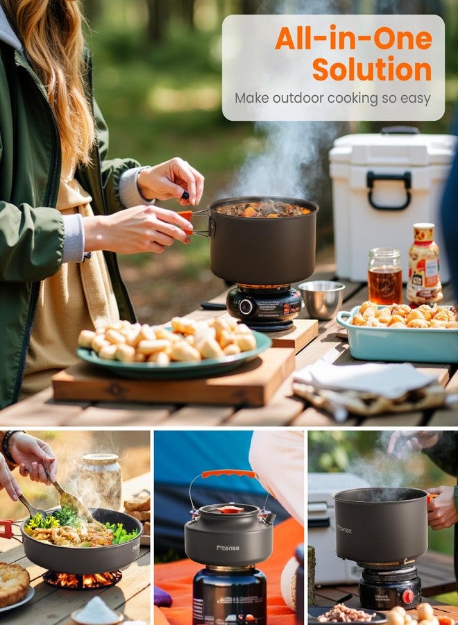 Fitense 22Pcs Camping Cookware Mess Kit for 2, Lightweight Camping Kitchen Pots and Pans Set, Portable Camping Essentials for Backpacking, Camping Cooking Hiking and Picnic - Image 2