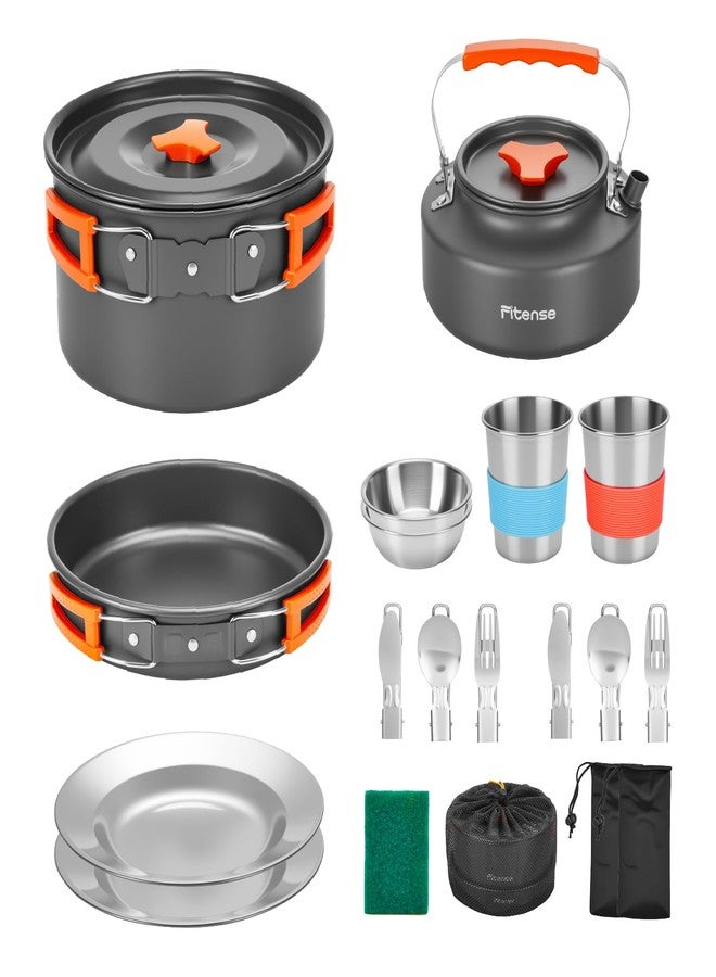 Fitense 22Pcs Camping Cookware Mess Kit for 2, Lightweight Camping Kitchen Pots and Pans Set, Portable Camping Essentials for Backpacking, Camping Cooking Hiking and Picnic - Image 1