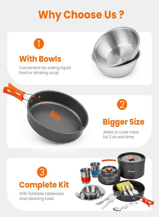Fitense 22Pcs Camping Cookware Mess Kit for 2, Lightweight Camping Kitchen Pots and Pans Set, Portable Camping Essentials for Backpacking, Camping Cooking Hiking and Picnic - Image 5