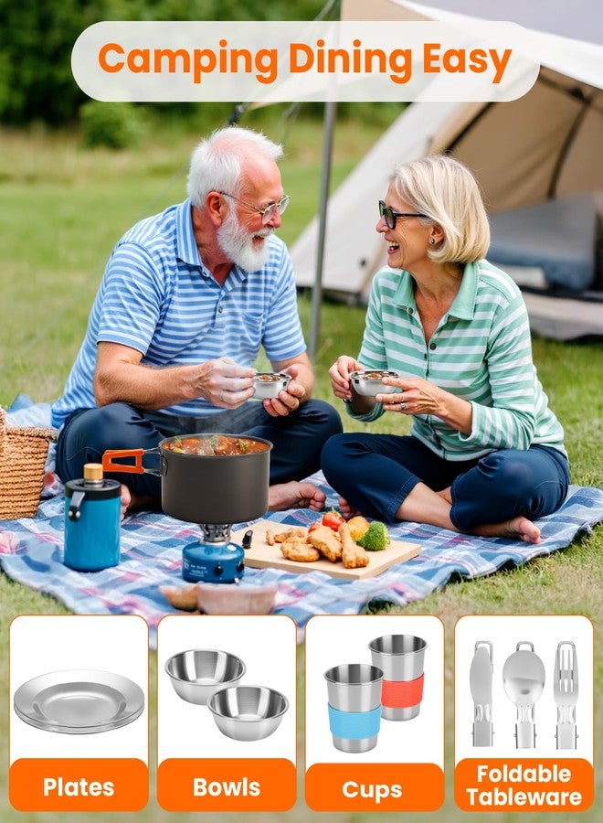 Fitense 22Pcs Camping Cookware Mess Kit for 2, Lightweight Camping Kitchen Pots and Pans Set, Portable Camping Essentials for Backpacking, Camping Cooking Hiking and Picnic - Image 3
