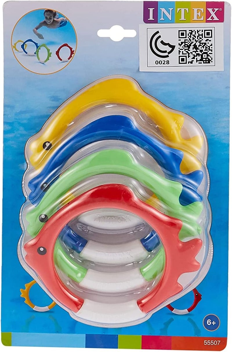 Intex 55507 Diving Swimming Pool Kids Toy Play Underwater Fish Rings 4-PC - Image 1