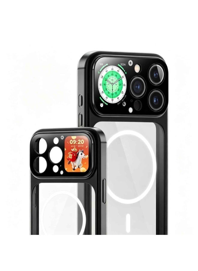 Phone Case for iphone 16 Pro Max Case With 1.85 Inch Smart Display,New Tech Rechargeable and Syncs With Phone Photography, Music, Weather, Clock, Message, Clear Shock Proof Non Slip (Black) - Image 1