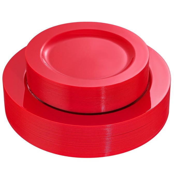 60PCS RED PLASTIC PLATES HEAVY DUTY RED PLATES DISPOSABLE FOR PARTY INCLUDE 30PCS 1025INCH AND 30PCS 75INCH FOR 30 GUESTS PARTY4TH OF JULY