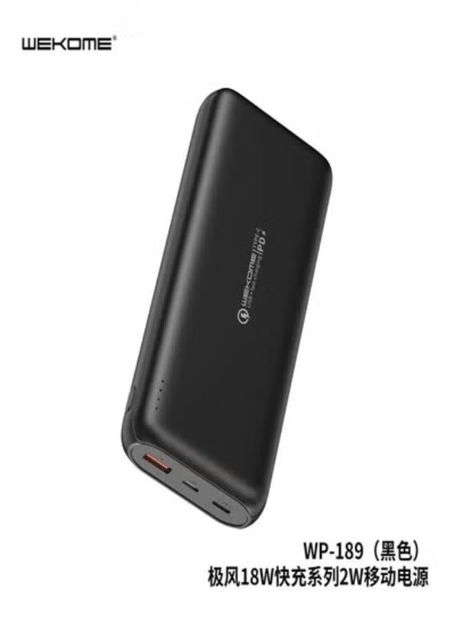 ويكومي WP-189 Power Bank 20000mAh – 20W Super Fast Charging Portable Battery Pack with Dual USB Outputs, Type-C Input, Compact High-Efficiency Charger for Smartphones & Tablets – Black - Image 3