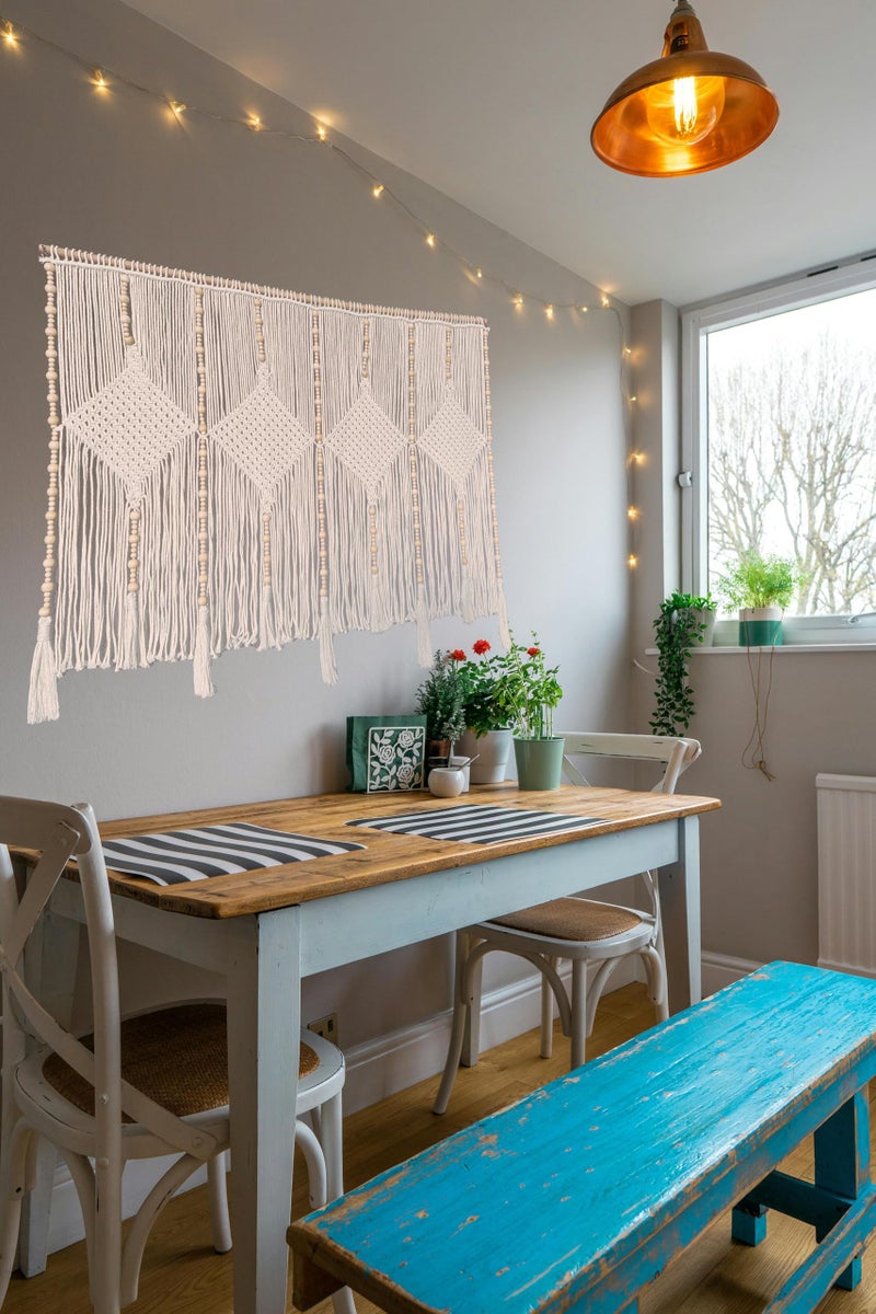 kiido Large Macrame Wall Hanging 47"Ã—33" Boho Tapestry Woven Wall Decor- Cotton Tassel Macrame Curtain Beige Chic Bohemian Wall Art for Home Living Room Bedroom Dorm Wedding (Includes Hanging Rod) - Image 3
