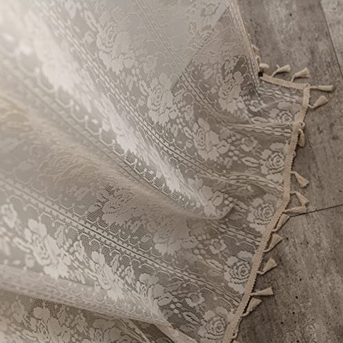 Sutuo Home Crochet Boho Curtains Rose Florals Embroidery, Sheer Lace Handmade Tassels Knitted Window Treatment Vintage Rustic Bohemian Farmhouse Drape for Bedroom Rod Pocket 1 Panel 59" W x 84" L - Image 5