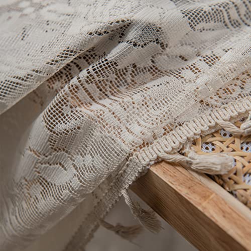 Sutuo Home Crochet Boho Curtains Rose Florals Embroidery, Sheer Lace Handmade Tassels Knitted Window Treatment Vintage Rustic Bohemian Farmhouse Drape for Bedroom Rod Pocket 1 Panel 59" W x 84" L - Image 3