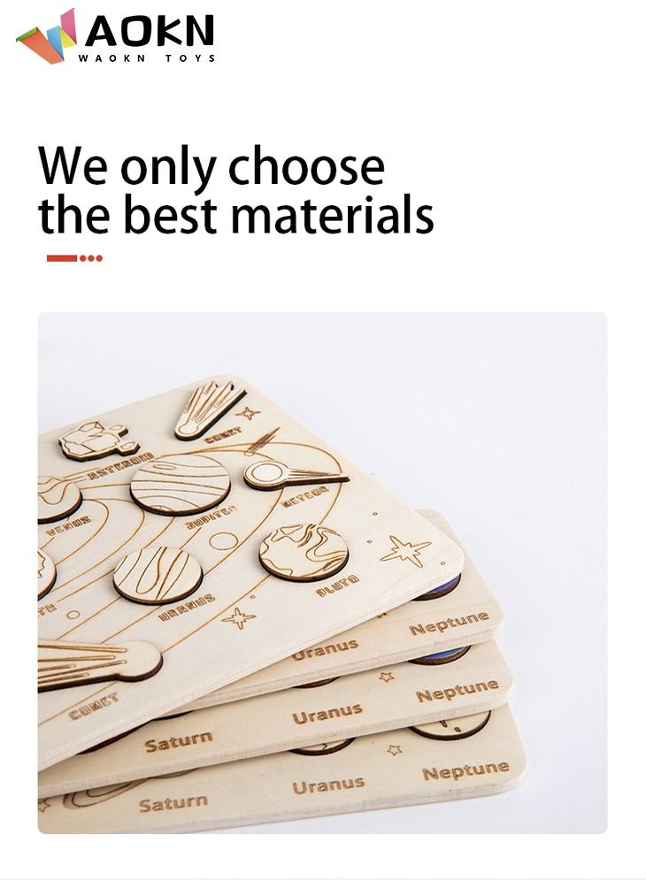 WAOKN Solar System Model Board Wooden Science STEM for Kids with Removable Planets Outer Space Themed Educational Puzzle Game Toy Gift for Boys and Girls Classic Set - Image 2