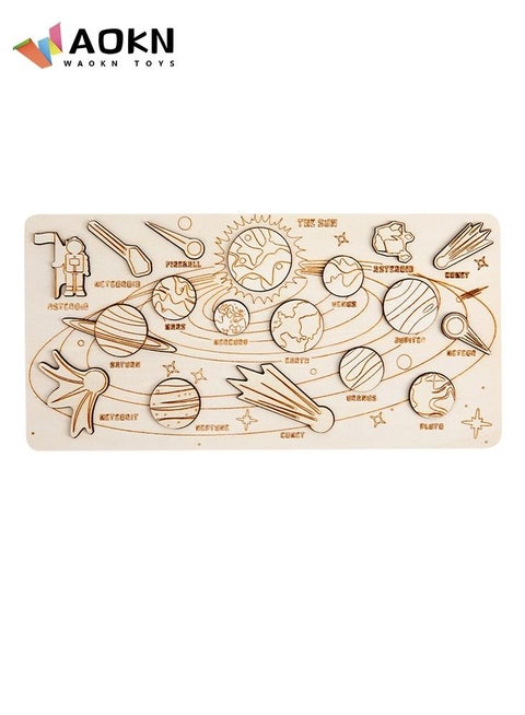 Solar System Model Board Wooden Science STEM for Kids with Removable Planets Outer Space Themed Educational Puzzle Game Toy Gift for Boys and Girls Classic Set