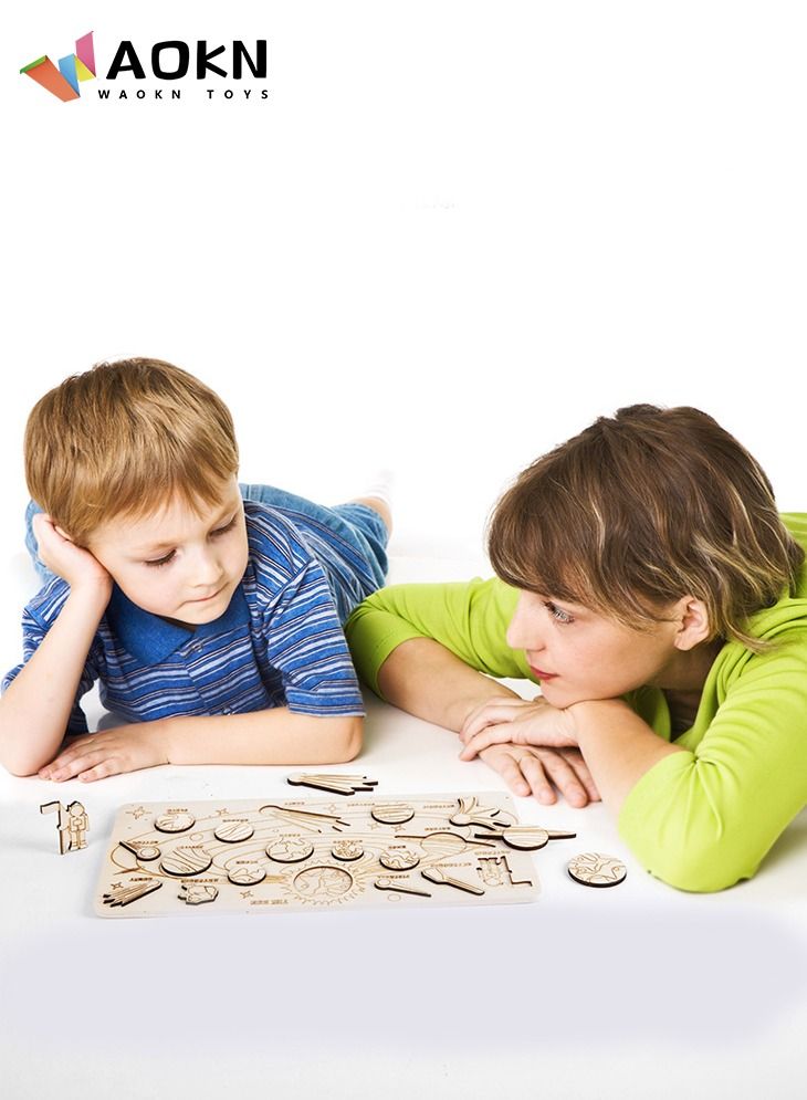 WAOKN Solar System Model Board Wooden Science STEM for Kids with Removable Planets Outer Space Themed Educational Puzzle Game Toy Gift for Boys and Girls Classic Set - Image 3