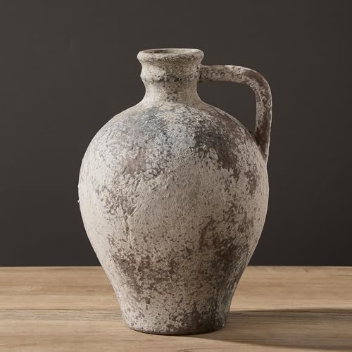 LUKA Ceramic Rustic Farmhouse Vase,8.25 inch Terracotta Vase with Handle,Neutral Clay Pot Vases Decorative Vase for Living Room,Table,Shelf Decor(Brown,M) - Image 5
