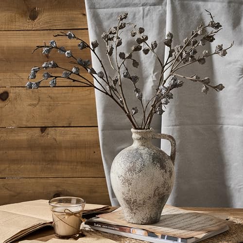 LUKA Ceramic Rustic Farmhouse Vase,8.25 inch Terracotta Vase with Handle,Neutral Clay Pot Vases Decorative Vase for Living Room,Table,Shelf Decor(Brown,M) - Image 4
