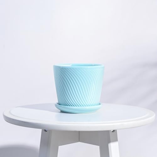 UGAOO Spiro Ceramic Pot for Indoor Plants (4 Inch, Cadet Blue) - Image 2