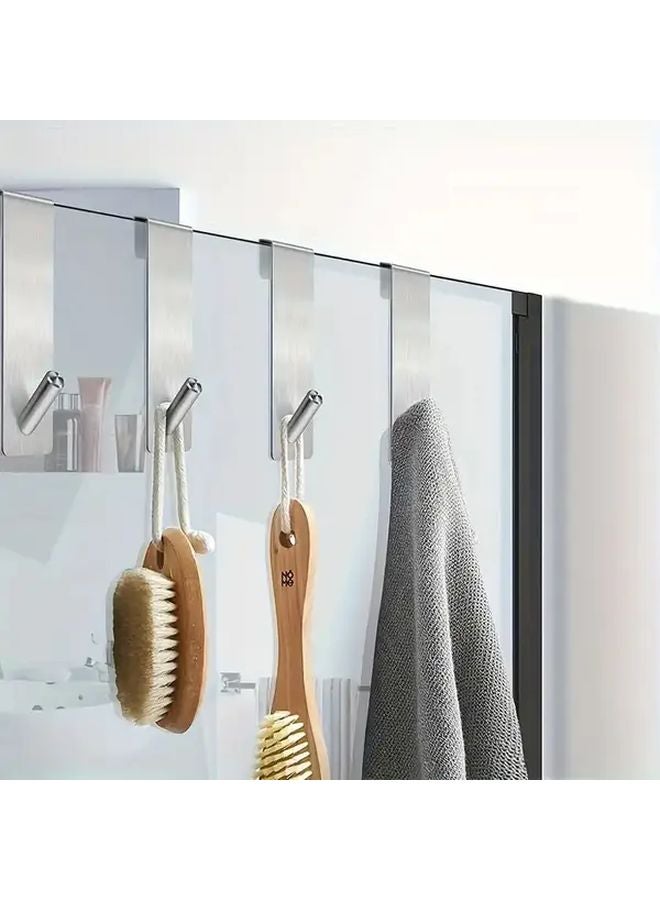 Silvery Stainless Steel Glass Door Hooks Heavy Duty Towel Rack Coat Hanger - Image 2
