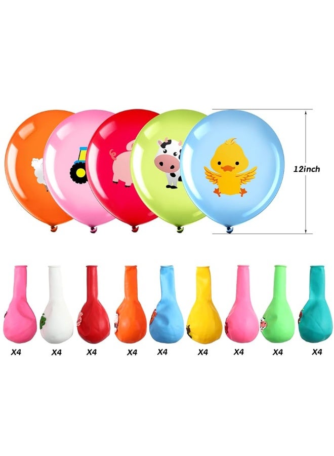 Zomiboo 36 Pieces 12 Inch Farm Animal Balloons, Pig Cow Sheep Latex Balloons Tractor Barnyard Animal Farmhouse Party Decoration for Kids Baby Shower Farm Animal Themed Birthday Party Favors Indoor Outdoor - Image 2