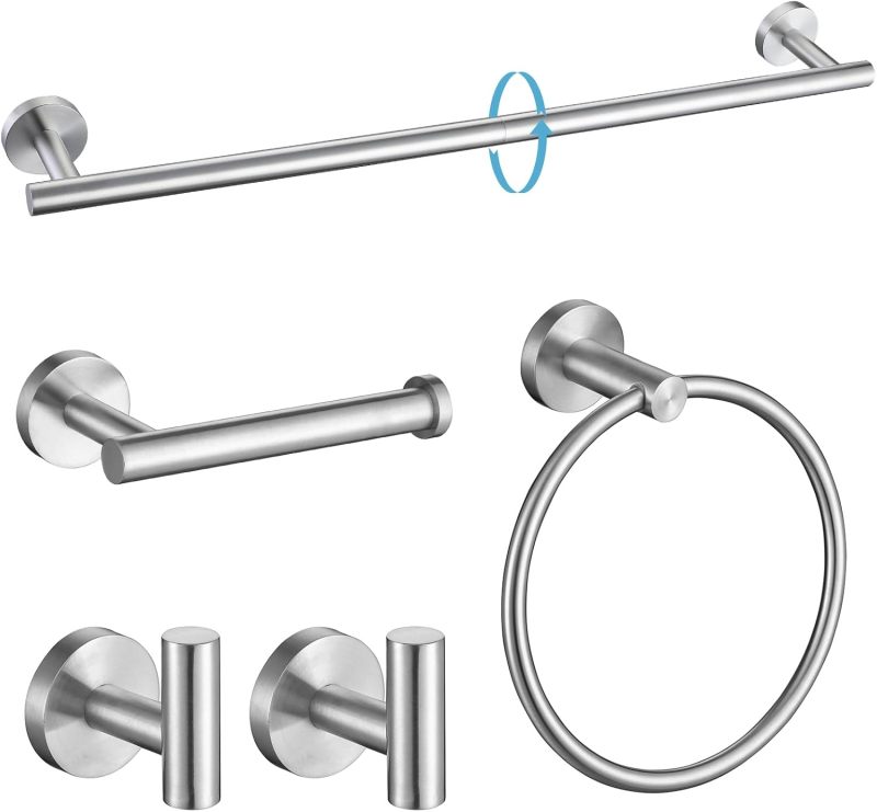 Bathroom Accessory Set 5-Piece Brushed SUS304 Stainless Steel - Rust Resistant Space Saving Wall Mounted Bathroom Hardware Kit for Home Bathroom - Image 2