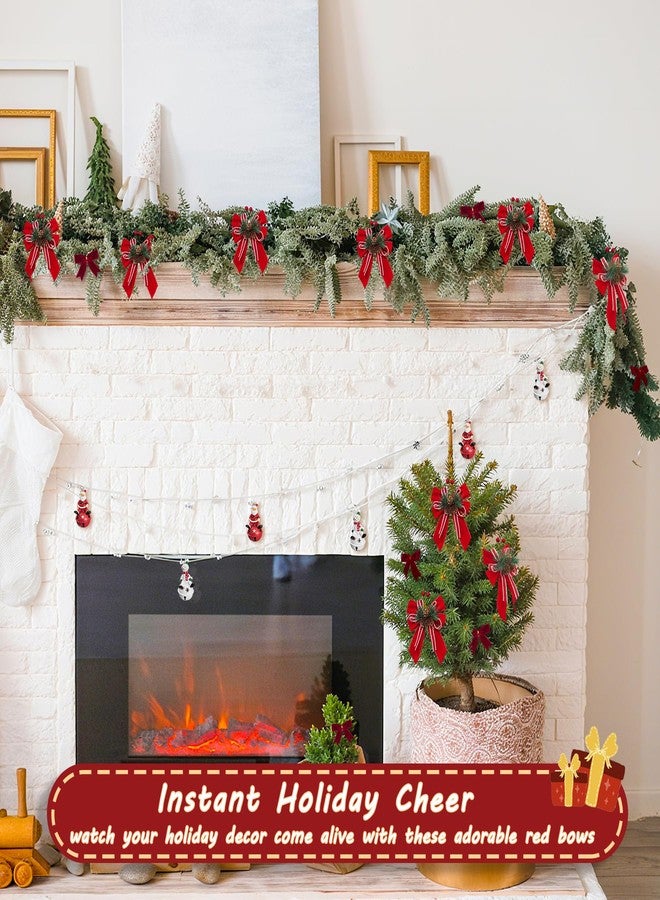 foxwake Christmas Velvet Bows with Real Pine Cones - 6.7" Red Holiday Bows for Tree Decorations, Xmas Gift Wrapping & Crafts - Premium Festive Decor with Berry Accents(6 Pcs) - Image 5